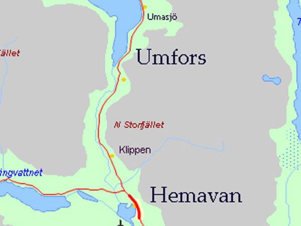 Karta över Hewmavan mot Umfors