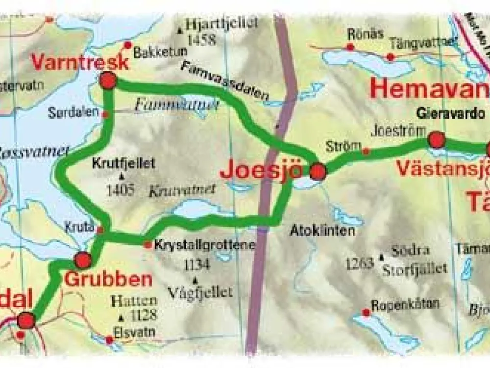 Karta över Krutfjellvegen